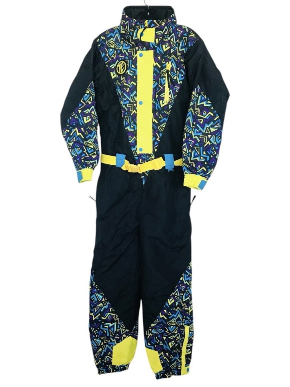 Tipsy Elves Womens Ski Snow Suit XS Black Yellow Purple One Piece Retro Colorful